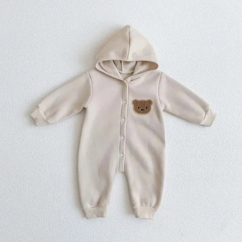 Cartoon Bear Cotton Hooded Jumpsuit