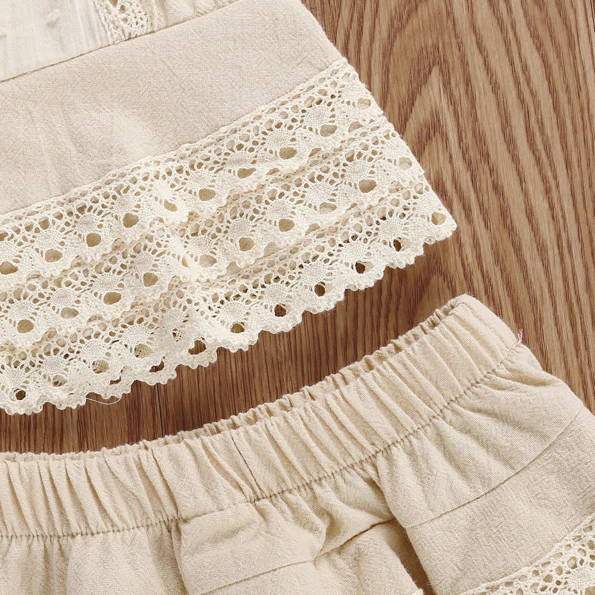 Khaki Lace Vest and Layered Hem Skirt