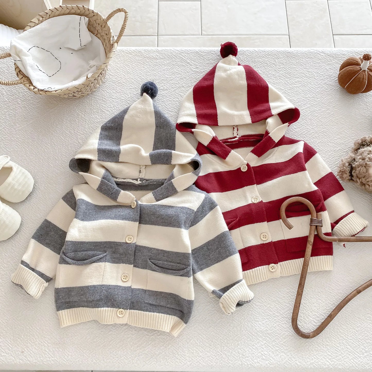 Knit Striped Overalls Set