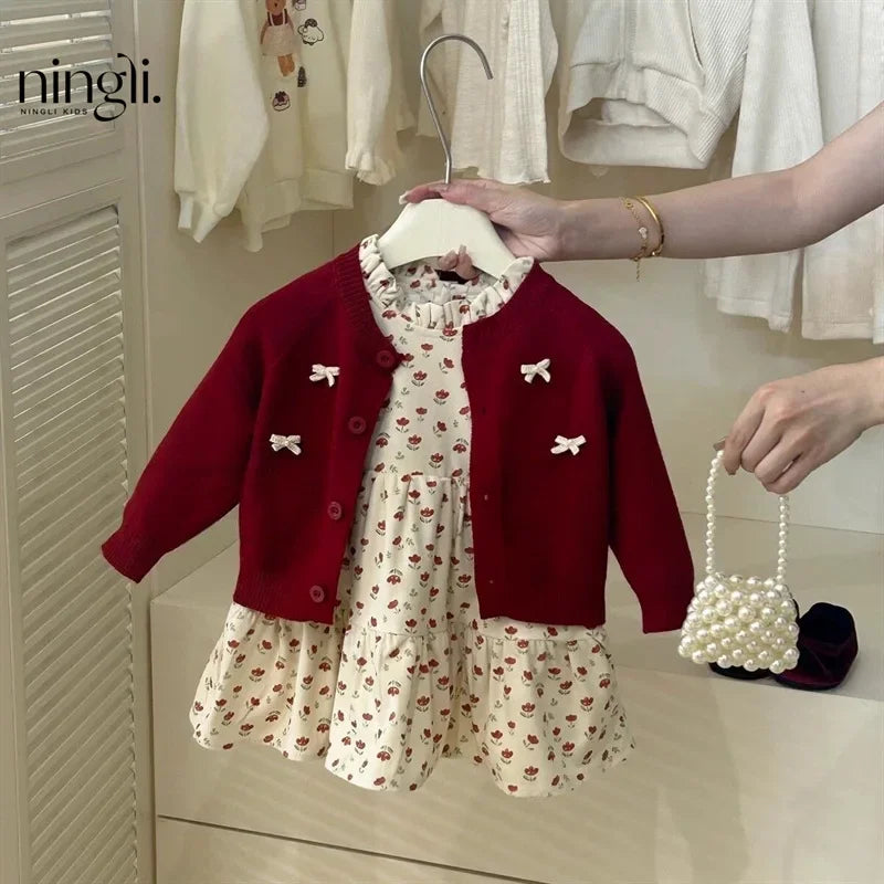 Girls Red Cardigan and Dress