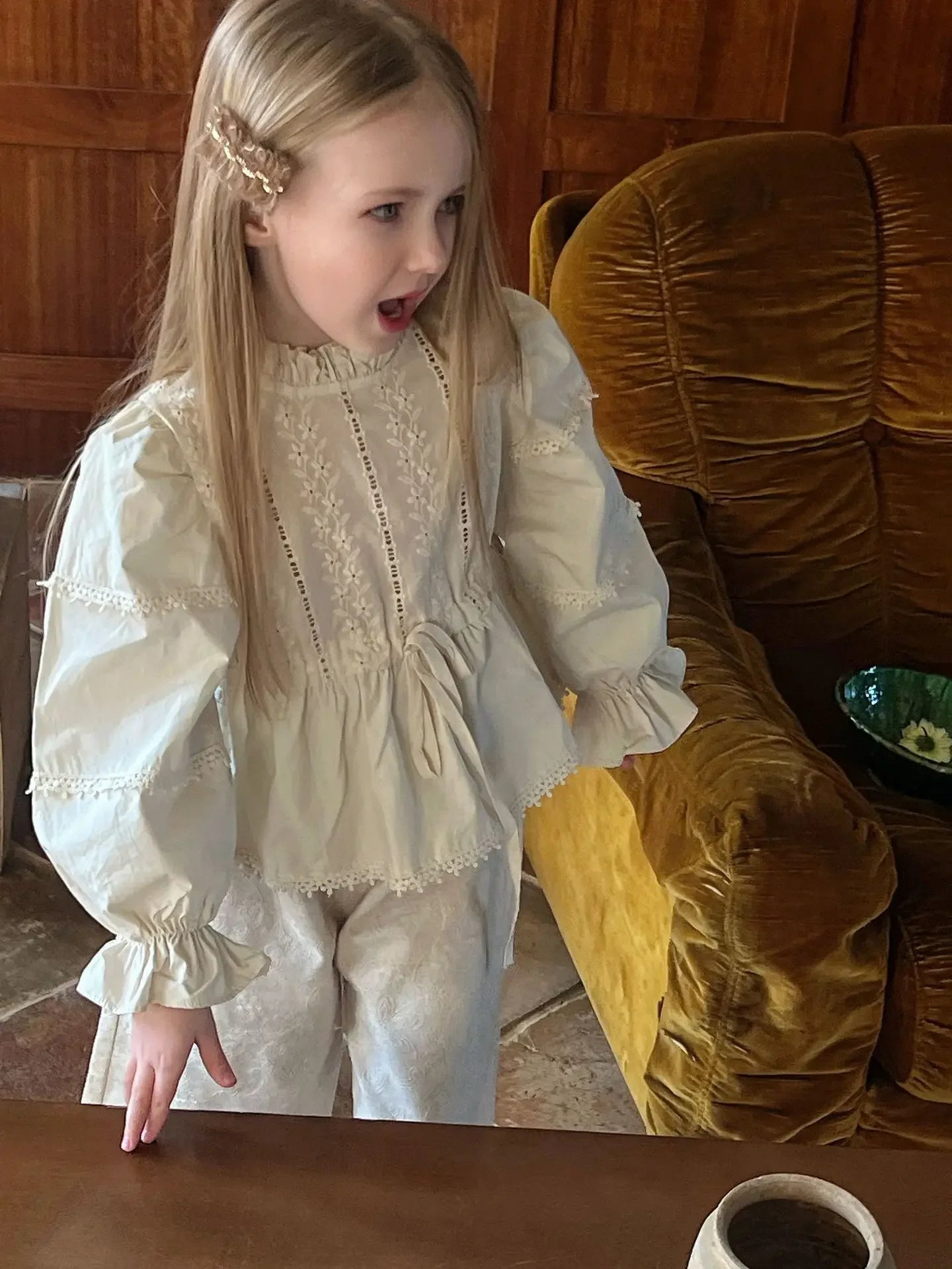 Girls Floral Embroidery Blouse