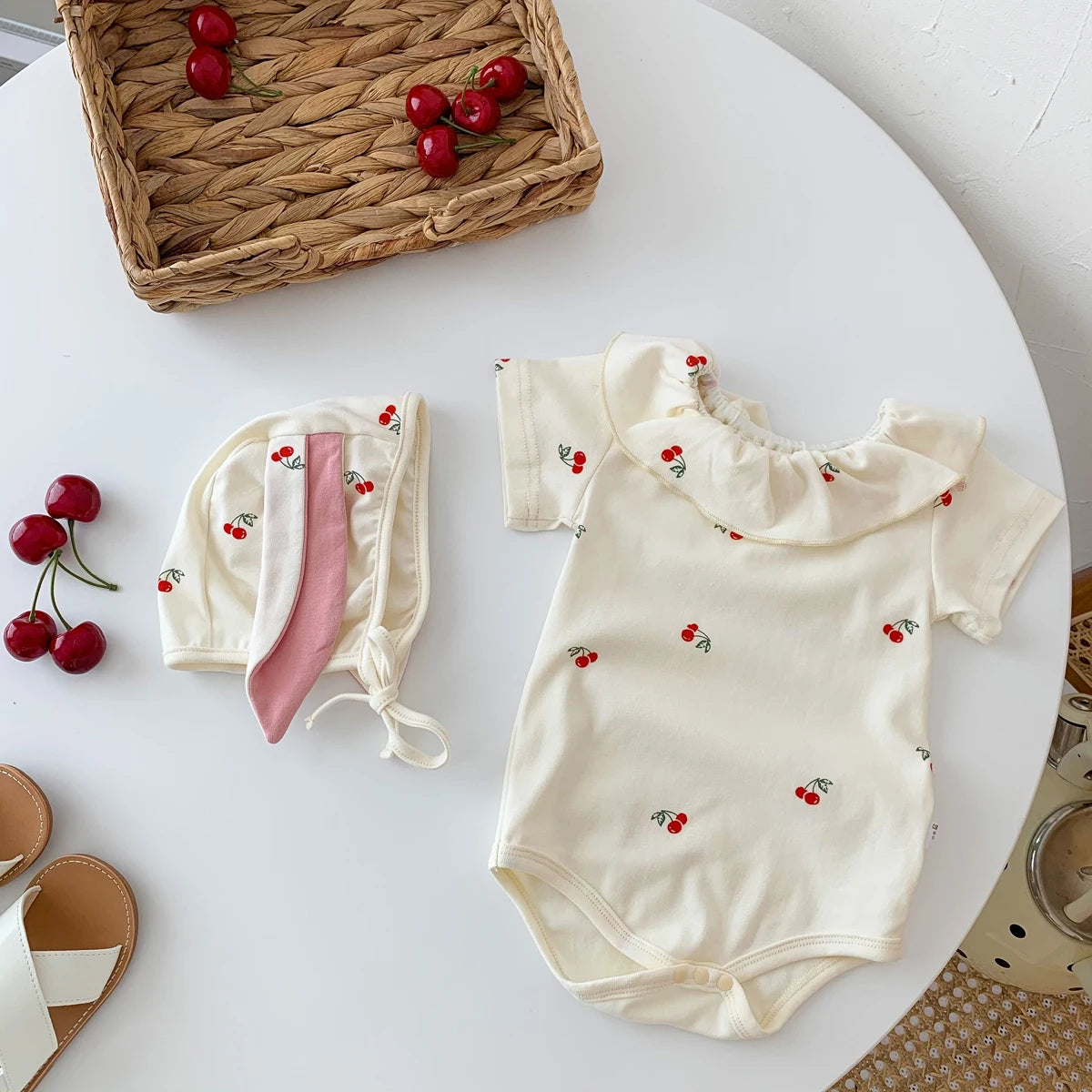 Cherry Bunny Ears Bodysuit and Hat