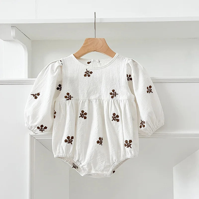 Floral Leaf Embroidery Romper