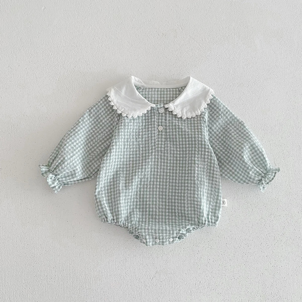 Sky Blue Peter Pan Collar Plaid Romper