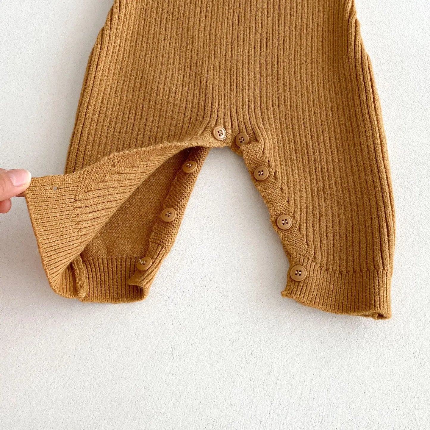 Ribbed Knit Snap Button Overalls