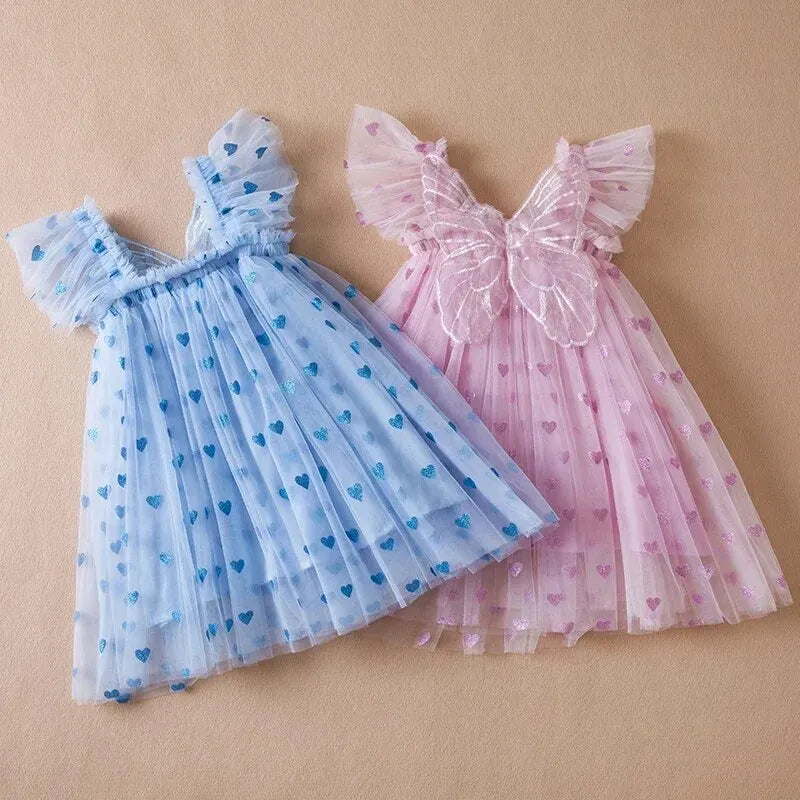Girls Mesh Heart Dress with Wings