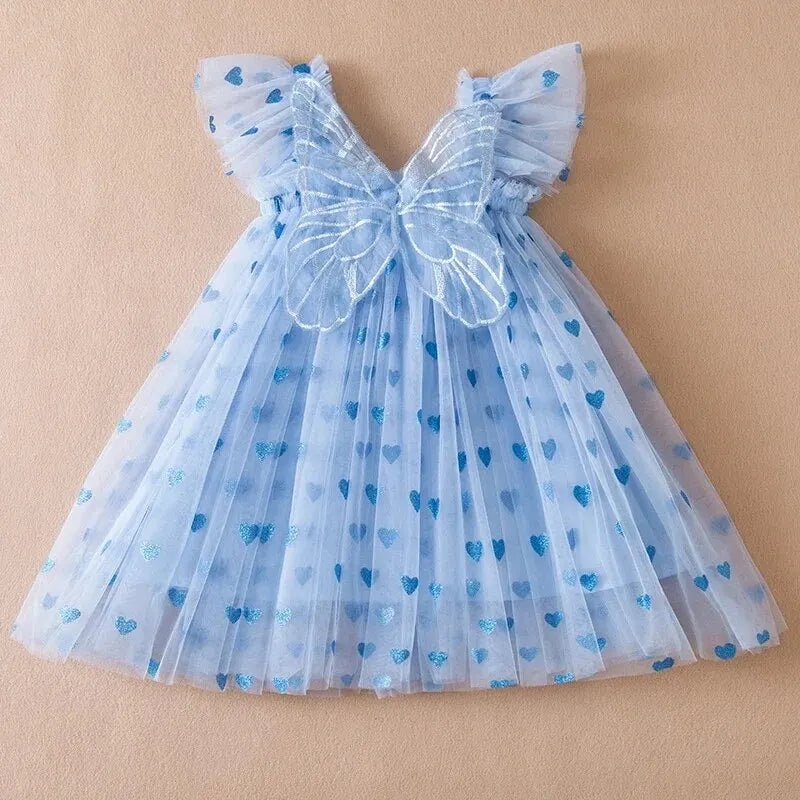 Girls Mesh Heart Dress with Wings