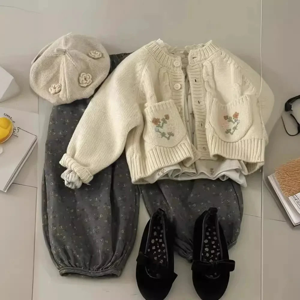 Girls Knitted Small Floral Cardigan