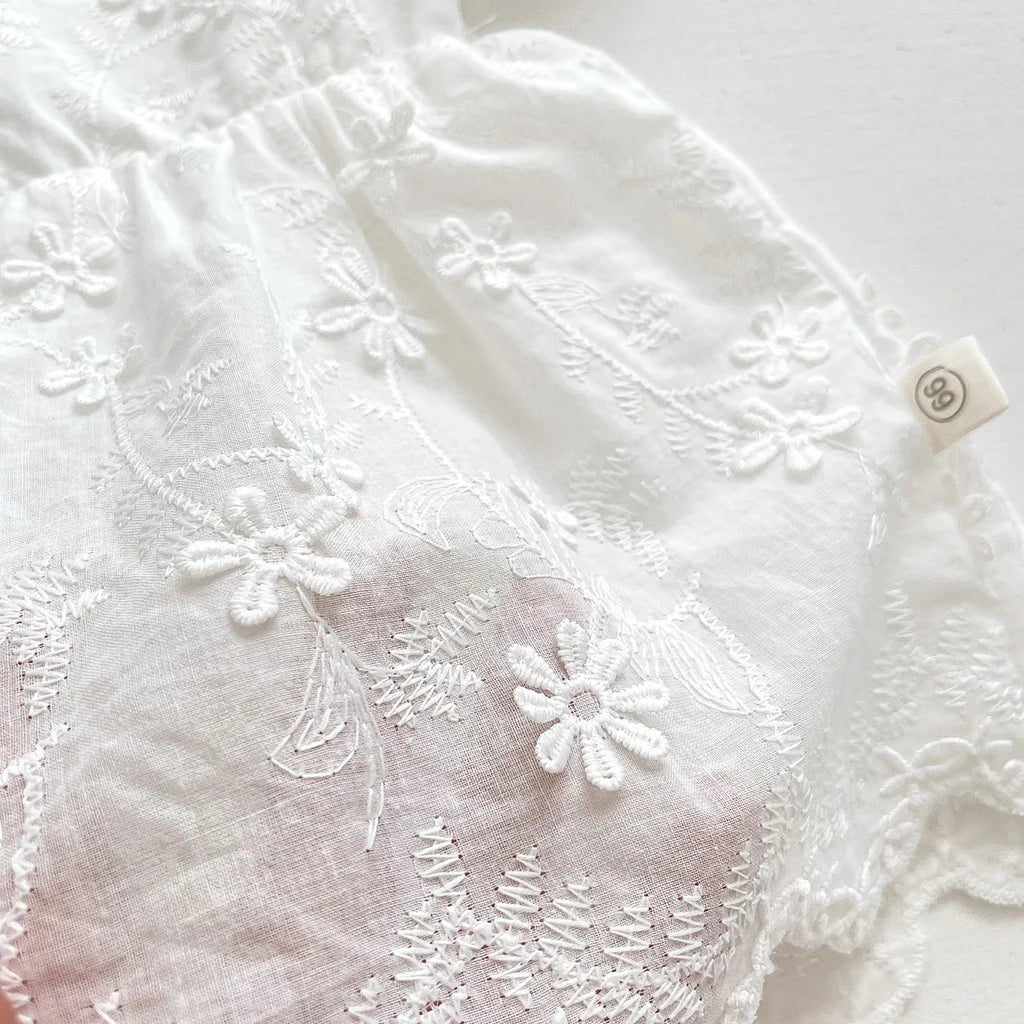 White Floral Embroidery Dress Romper