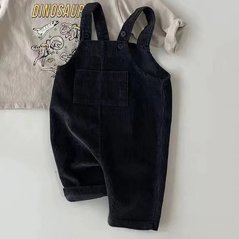 Solid Corduroy Suspender Jumpsuit