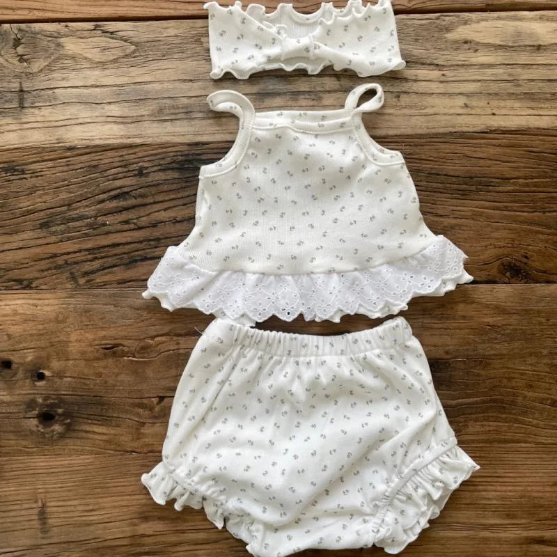 Thin Cotton Floral Ruffle Set