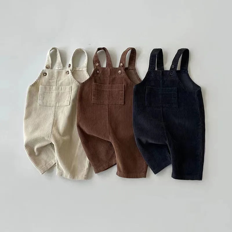 Solid Corduroy Suspender Jumpsuit
