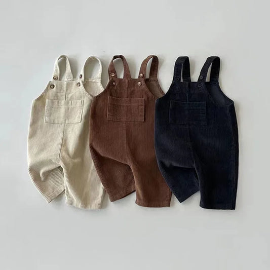 Solid Corduroy Suspender Jumpsuit