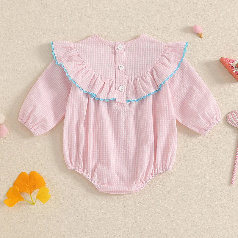Plaid First Birthday Ice Cream Embroidery Romper