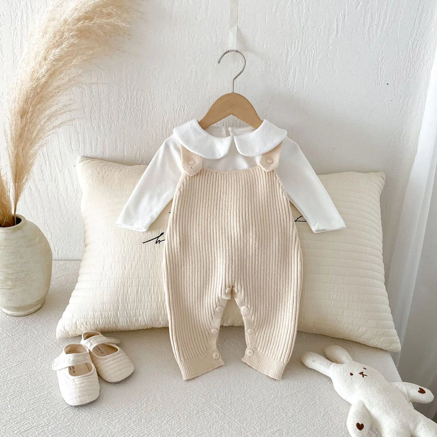 Ribbed Knit Snap Button Overalls