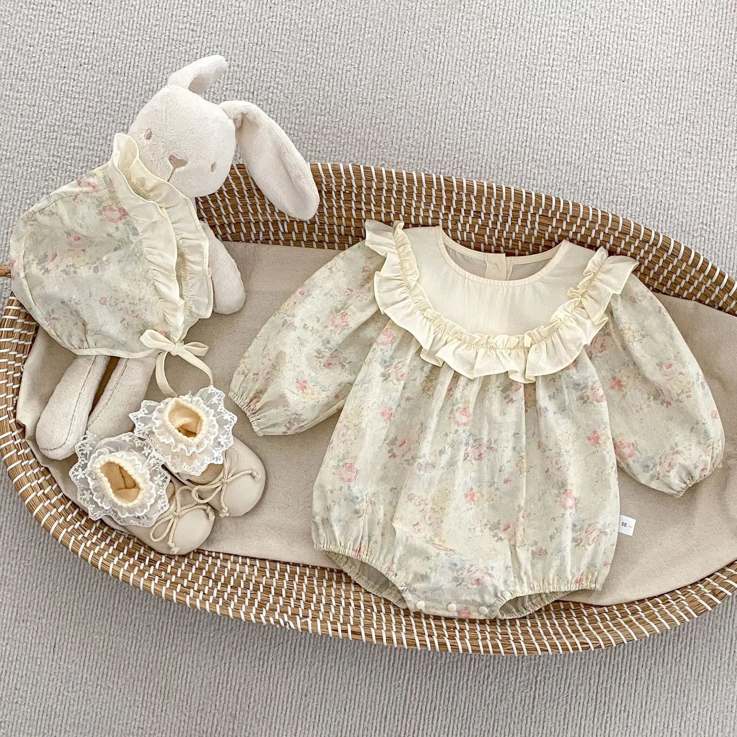 Retro Floral Big Lace Collar Romper and Hat