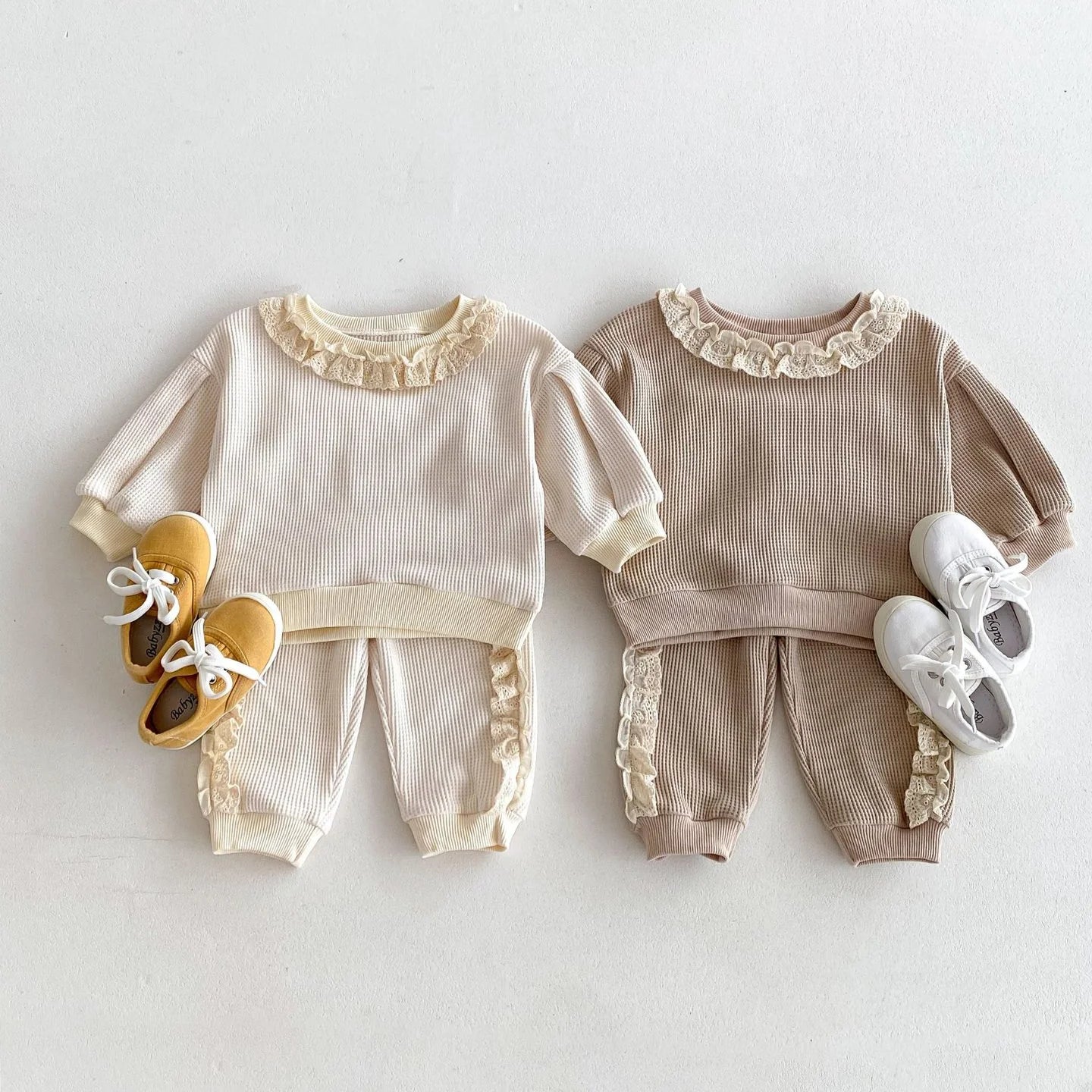 Sweet Lace Waffle Knit Sweatsuit Set