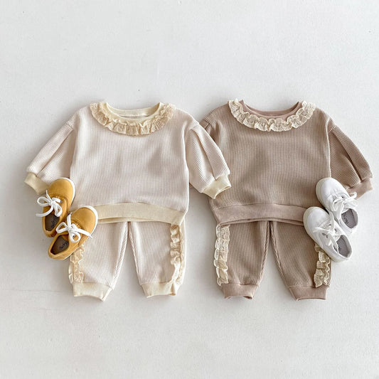 Sweet Lace Waffle Knit Sweatsuit Set