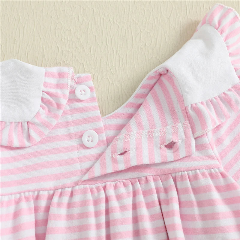 Doll Collar Bow Embroidery Striped Romper