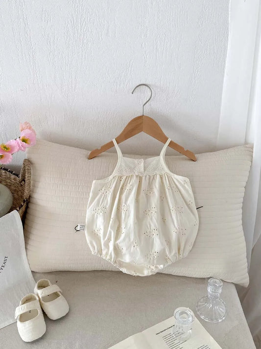 Hollowed-out Floral Romper