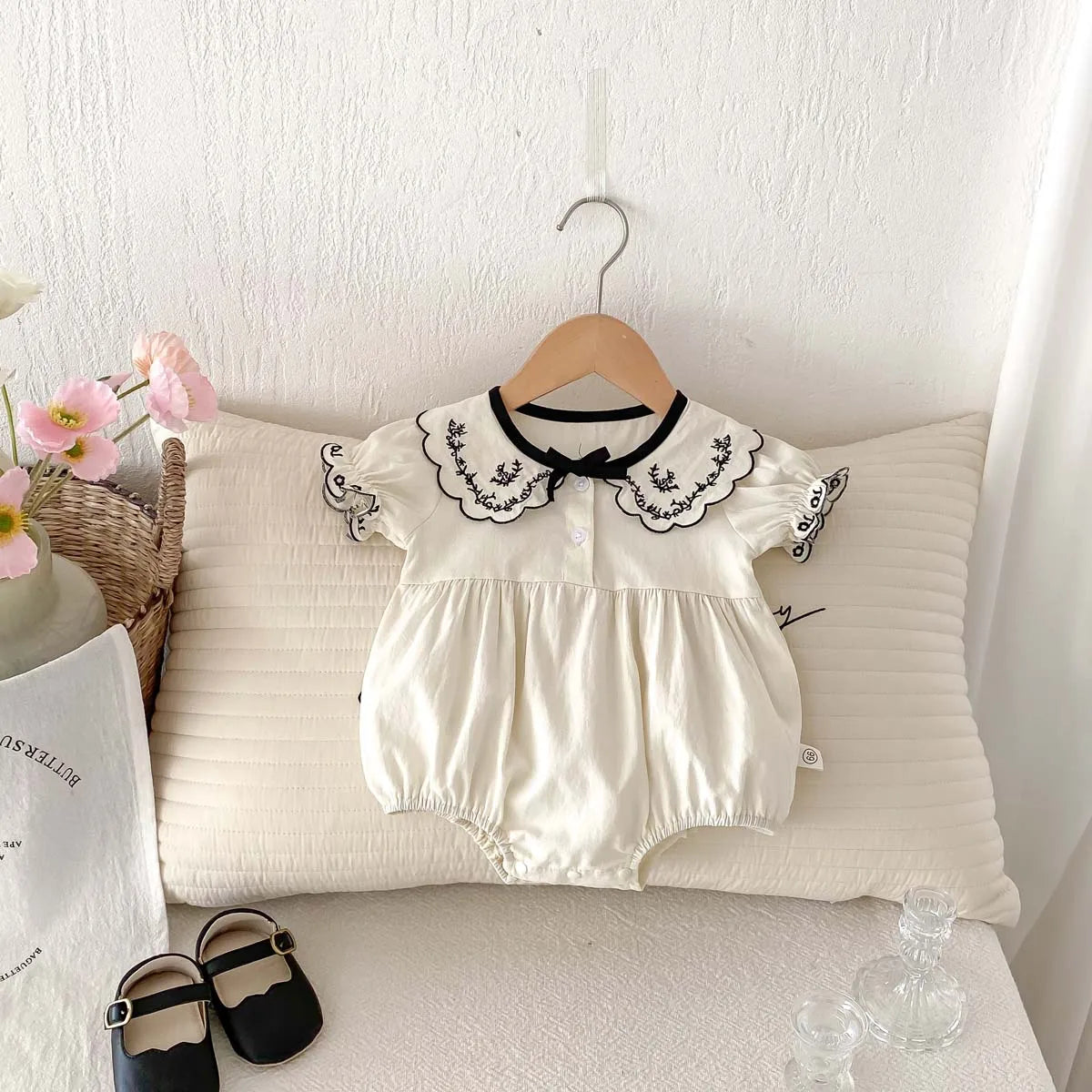 Black Bow Short Sleeve Sweet Romper