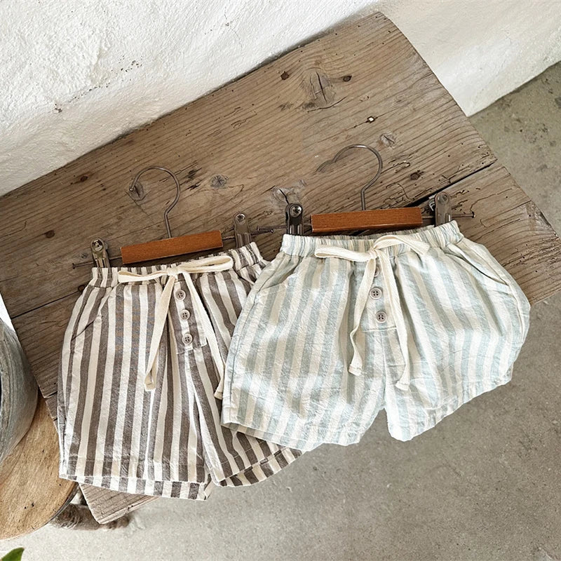 Vintage Linen Cotton Striped Shorts