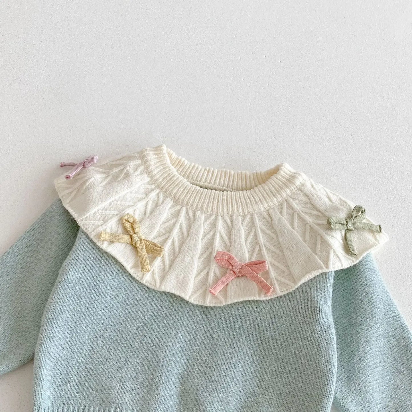 Knit Bow Detail Ribbed Collar Set