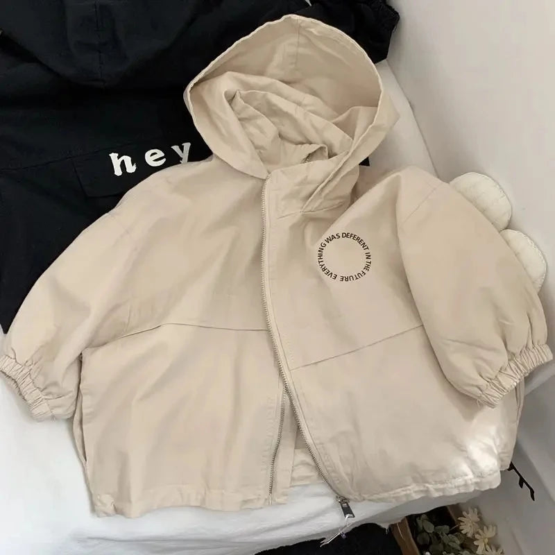 Oversized Hey Hooded Zipper Jacket