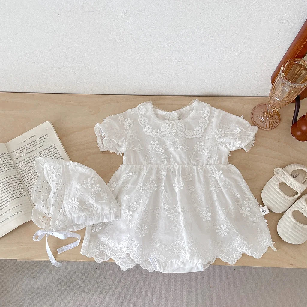 White Floral Embroidery Dress Romper