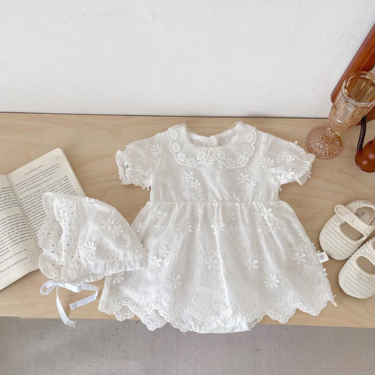White Floral Embroidery Dress Romper
