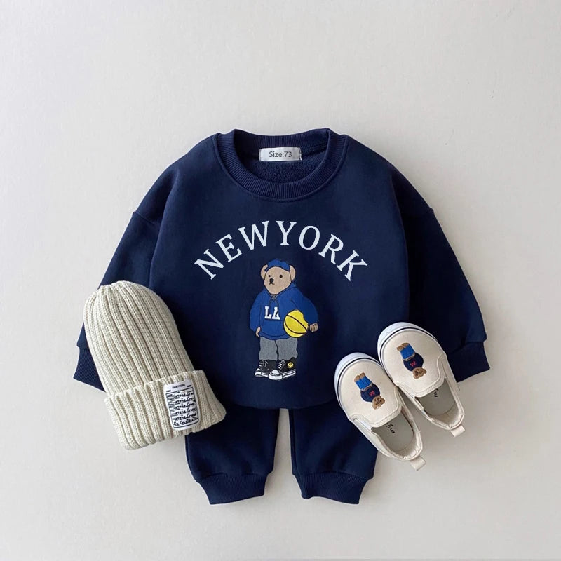 Bear Print Cotton Sweatsuit Set