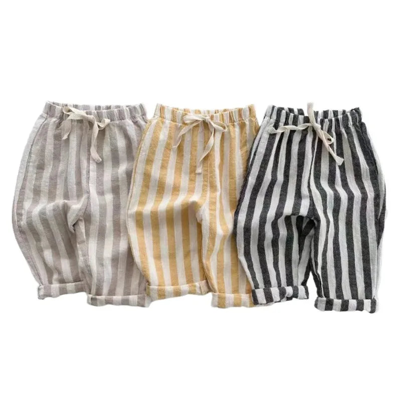 Unisex Striped Linen Cotton Pants