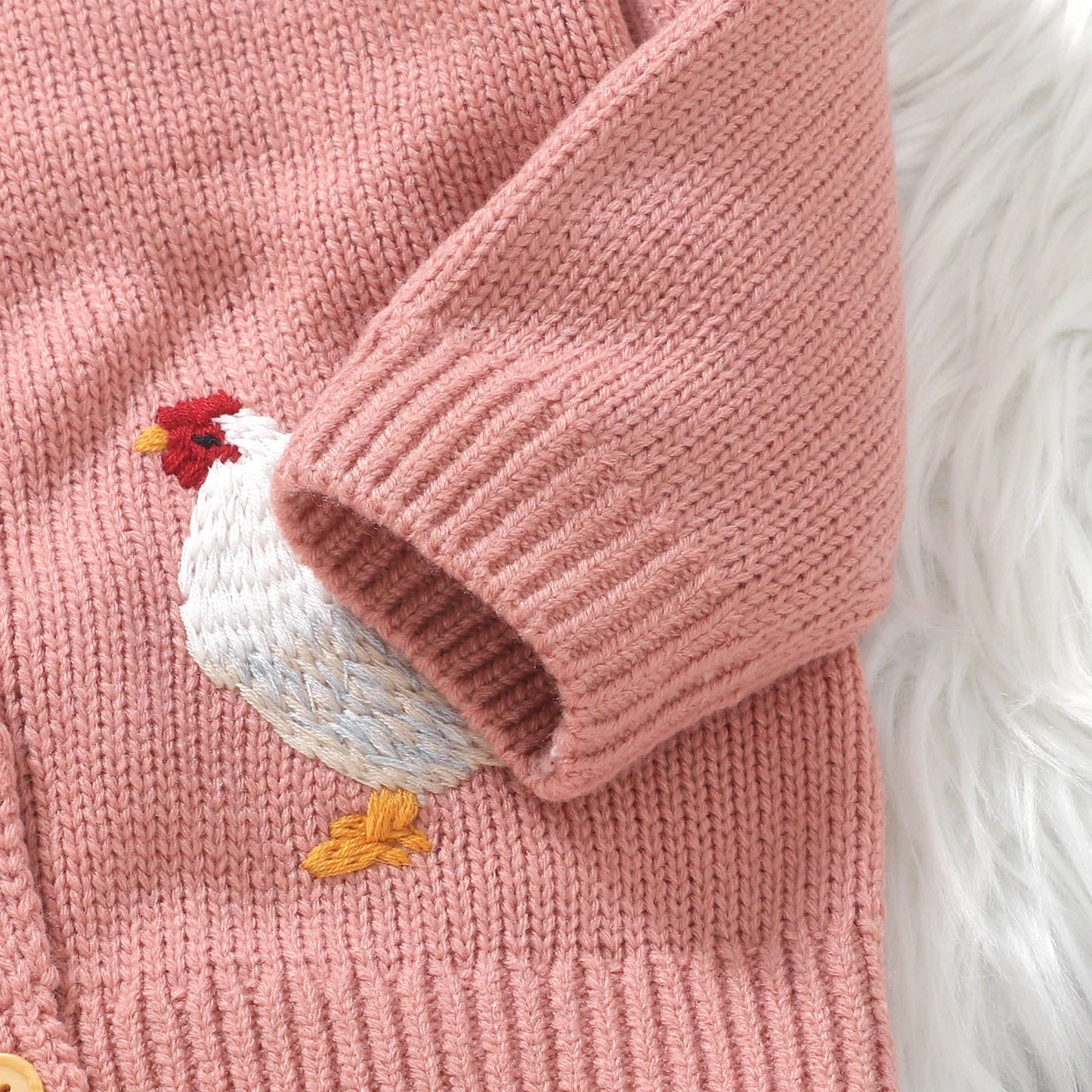 Rooster Embroidery Doll Collar Knit Cardigan