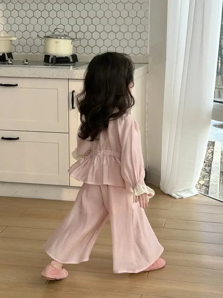 Girls Western Style Wide Leg Pants Set