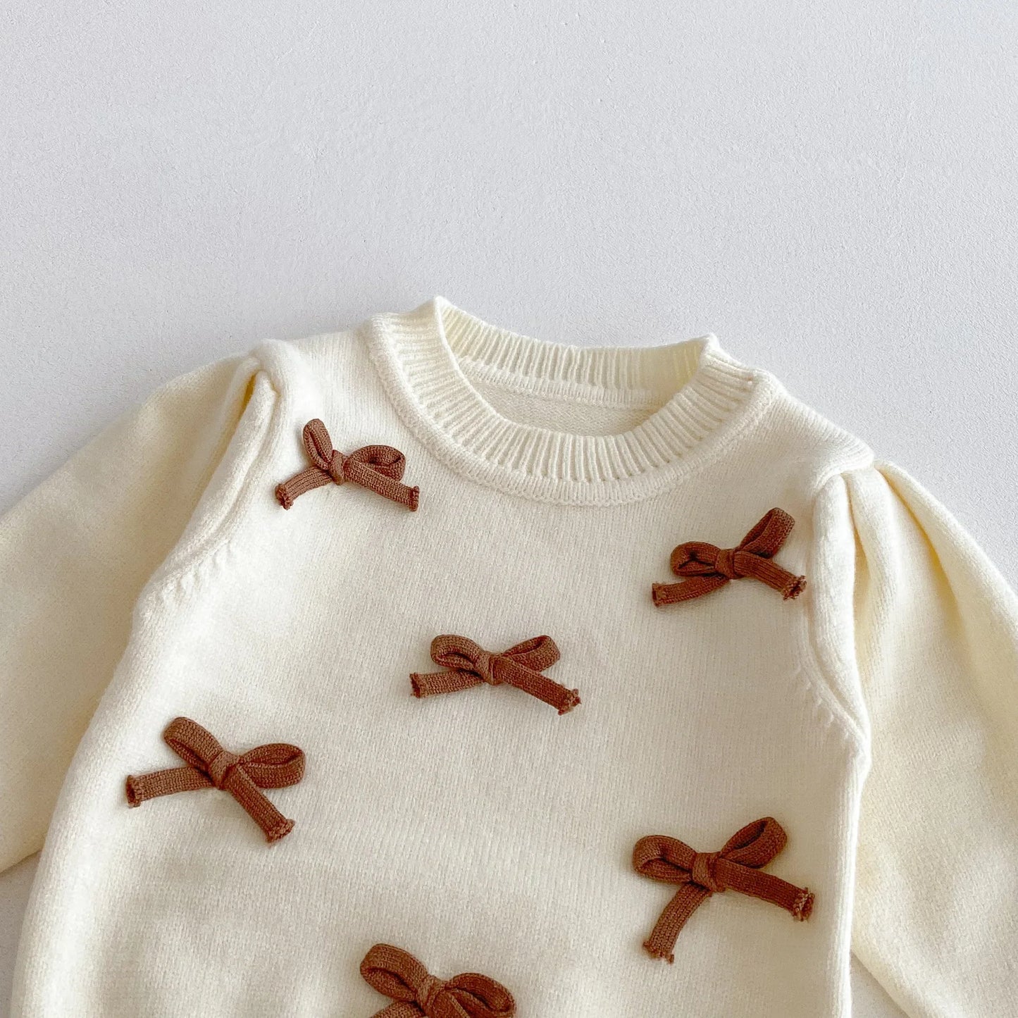 Brown Bowknot Ruffle Flare 3-Piece Knit Set