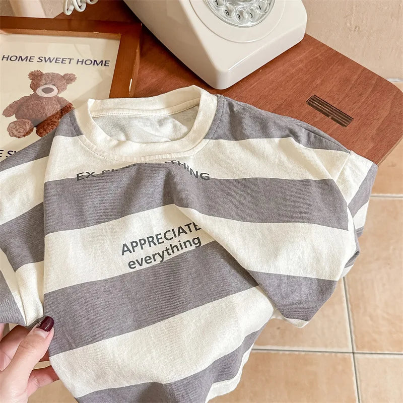 Boys Striped Lettered T-shirt