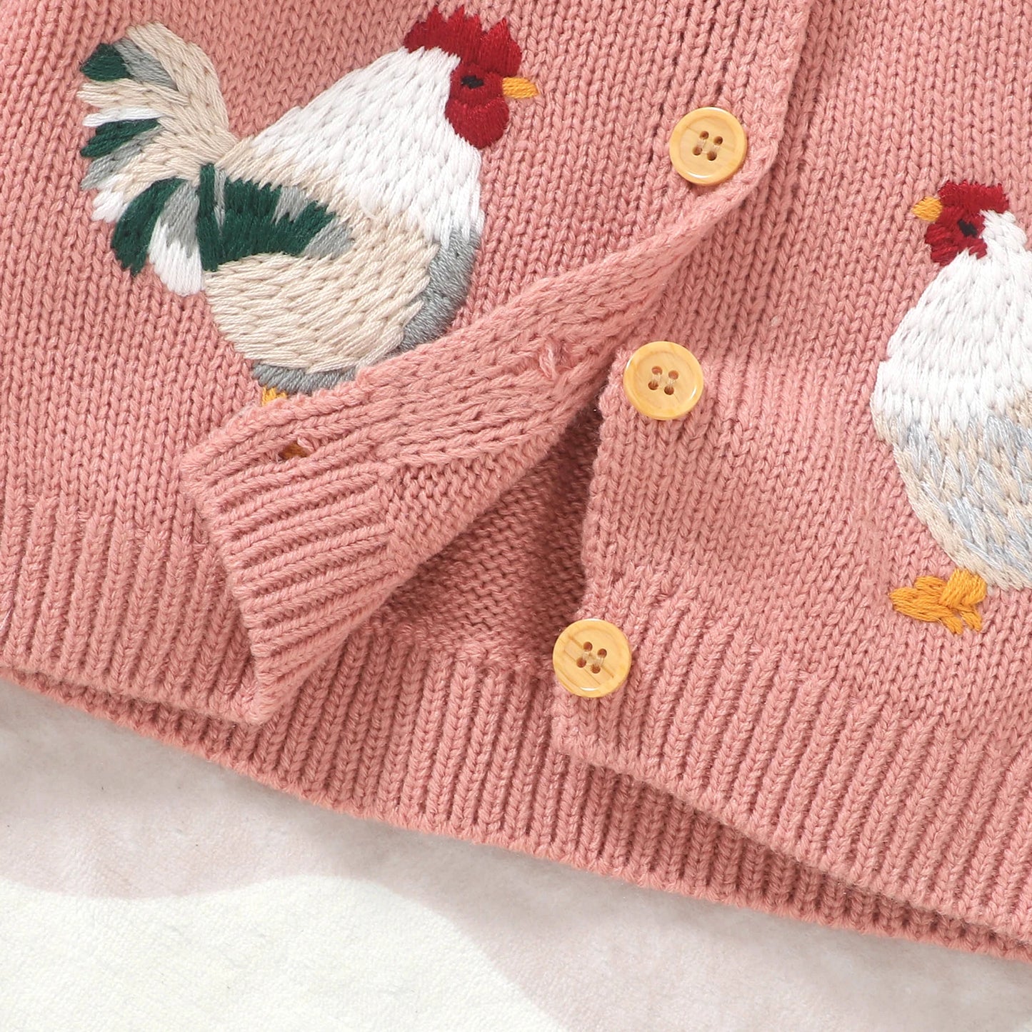 Rooster Embroidery Doll Collar Knit Cardigan