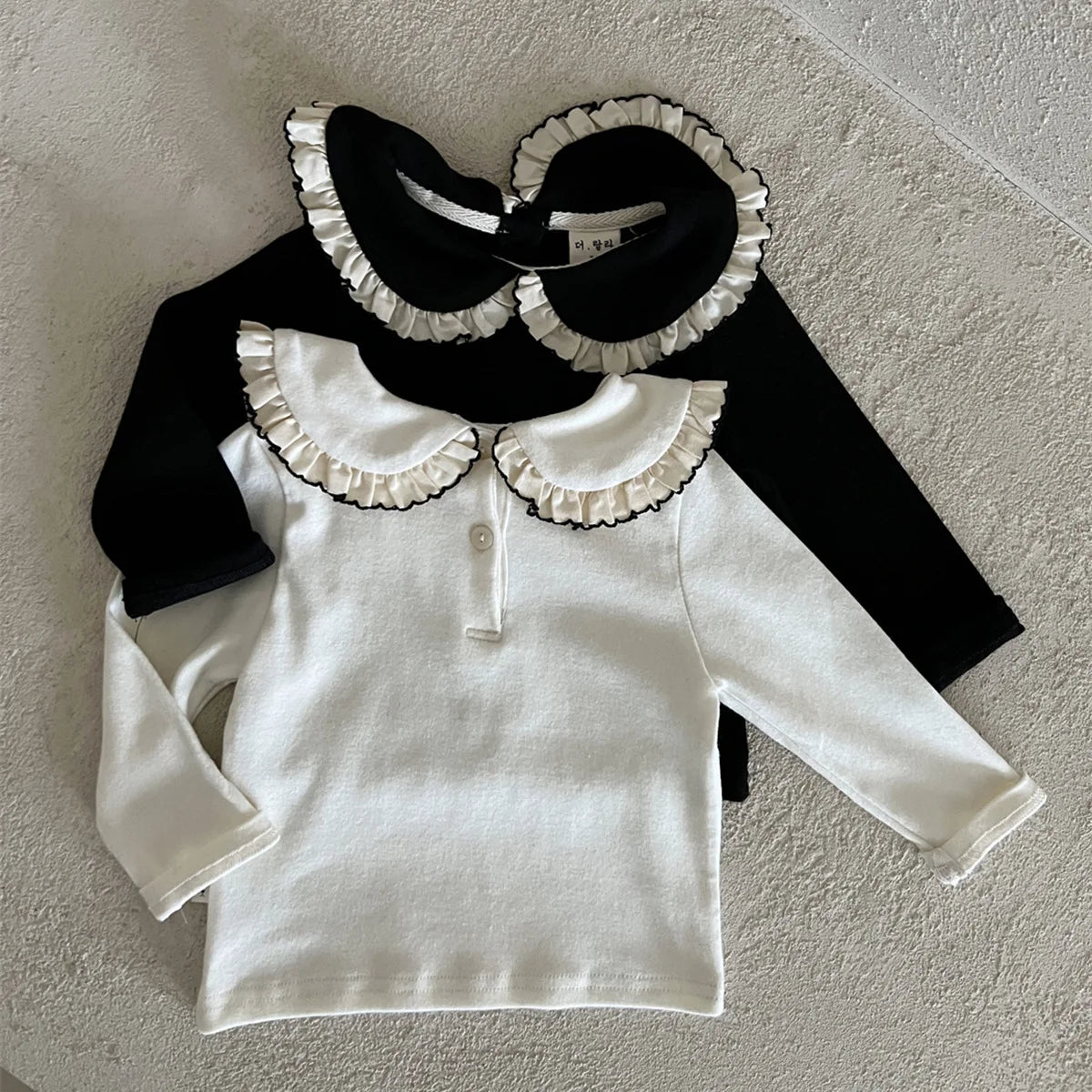 Black Peter Pan Ruffled Collar Shirt