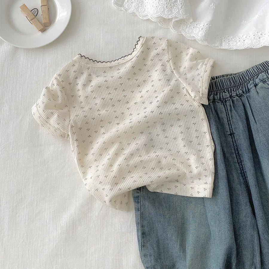 Cotton Floral Mock Layered T-shirt
