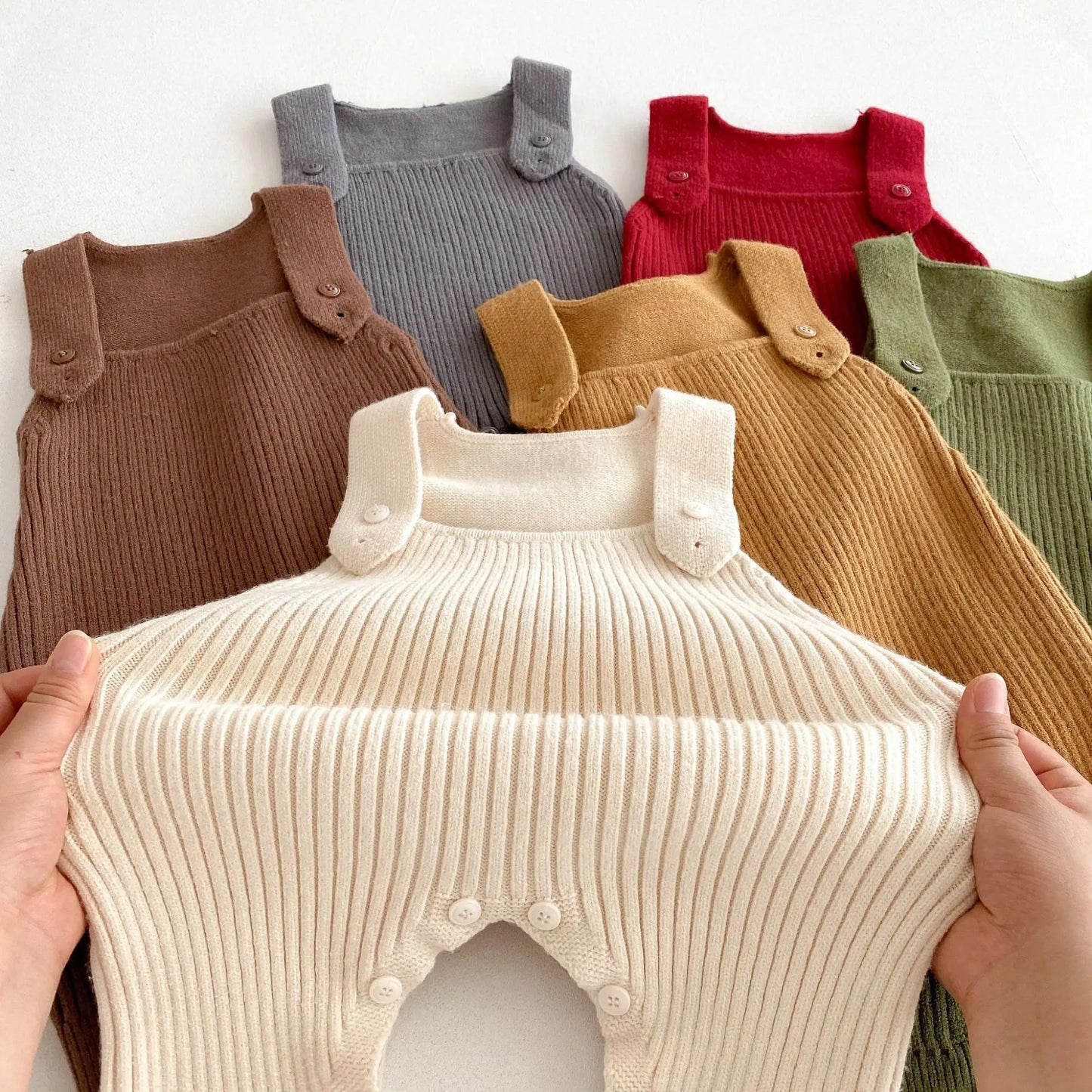 Ribbed Knit Snap Button Overalls