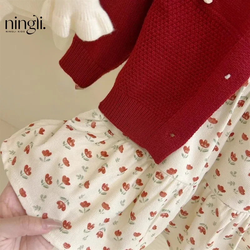 Girls Red Cardigan and Dress