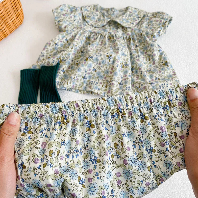 Girls Floral Short Sleeve Set