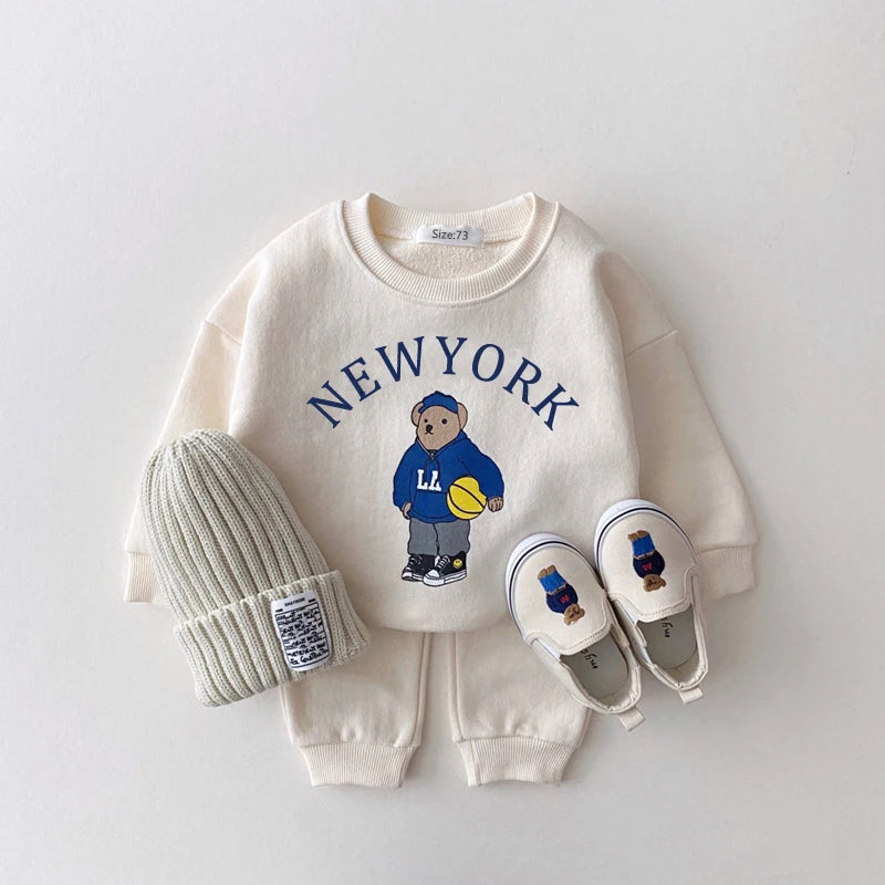 Bear Print Cotton Sweatsuit Set