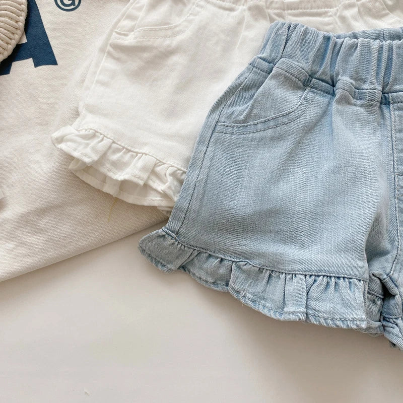 Elastic Waist Ruffle Cotton Shorts