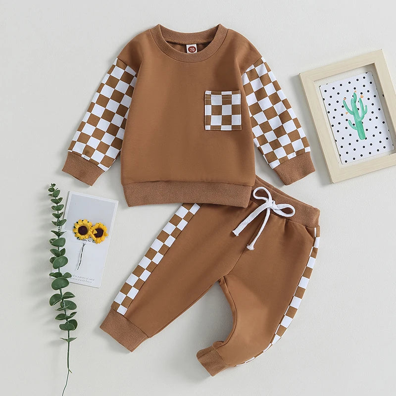 Checker Print Drawstring Sweatsuit Set