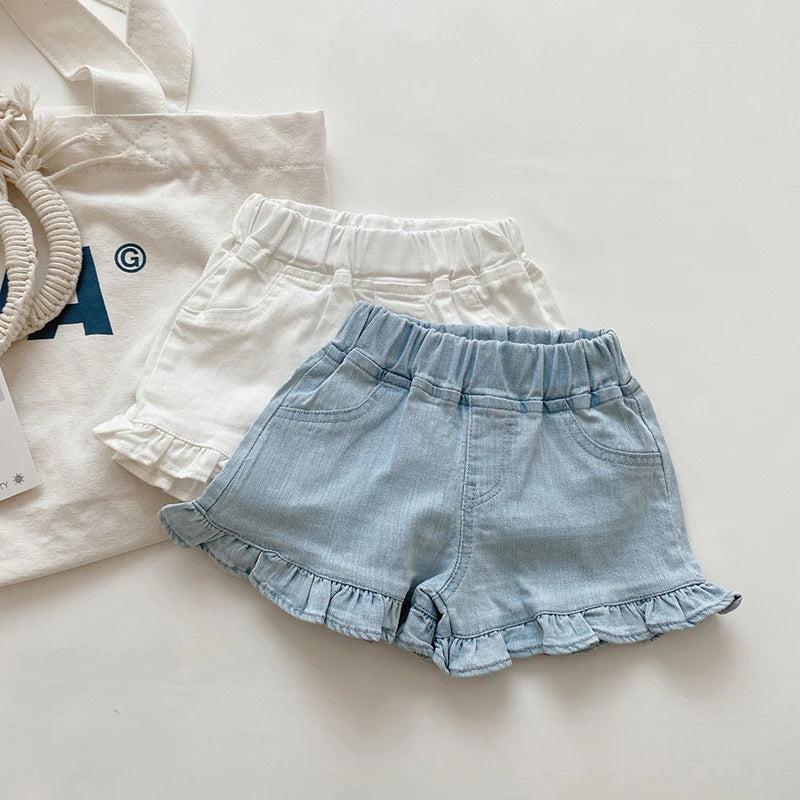 Elastic Waist Ruffle Cotton Shorts