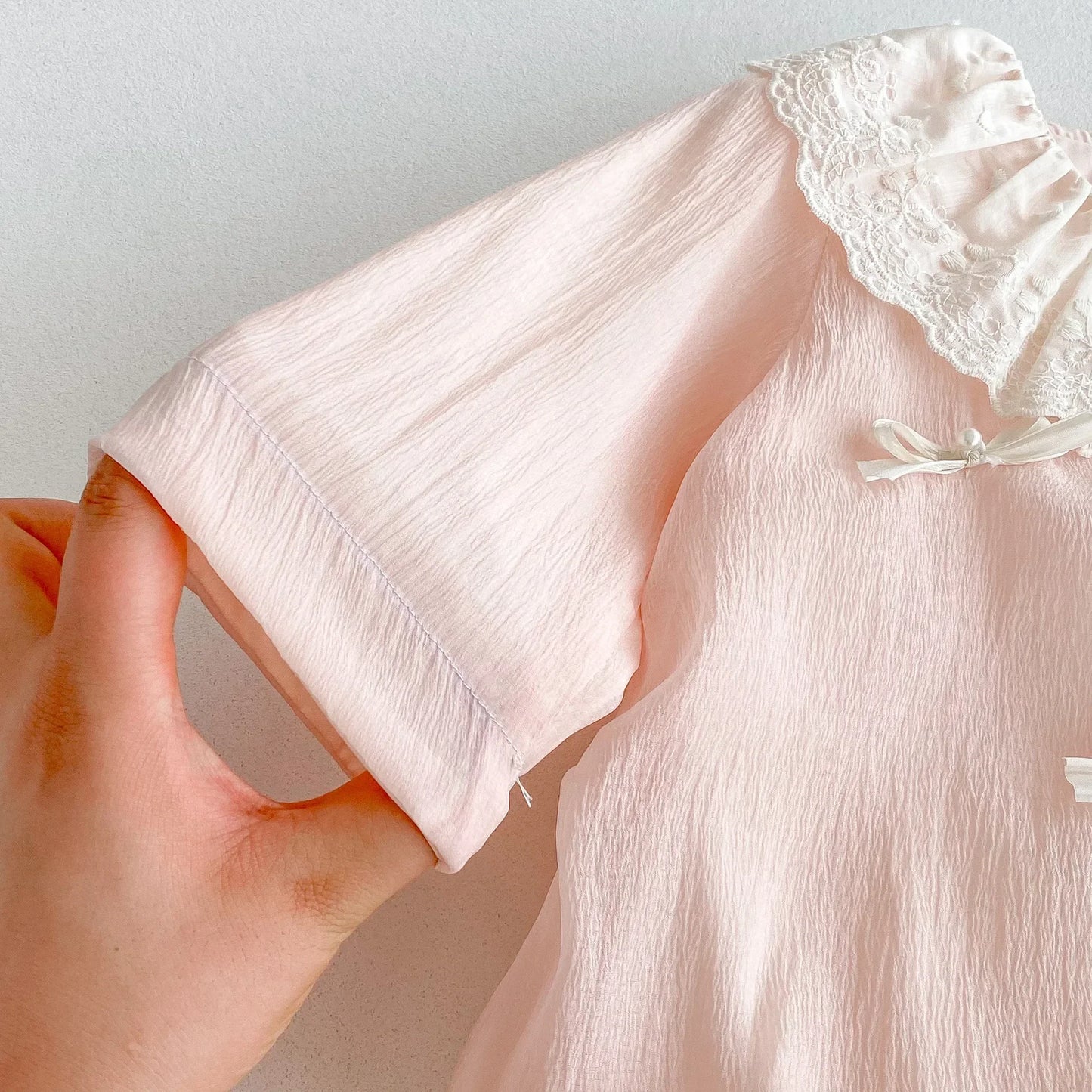 Sweet Pink Lace Collar Bow Romper