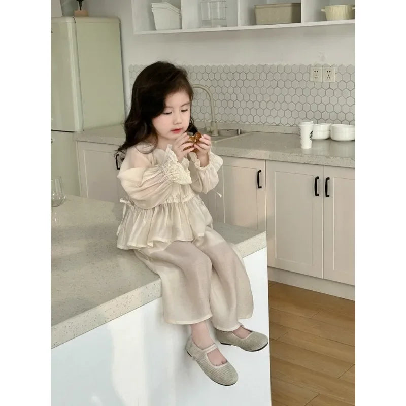 Girls Western Style Wide Leg Pants Set
