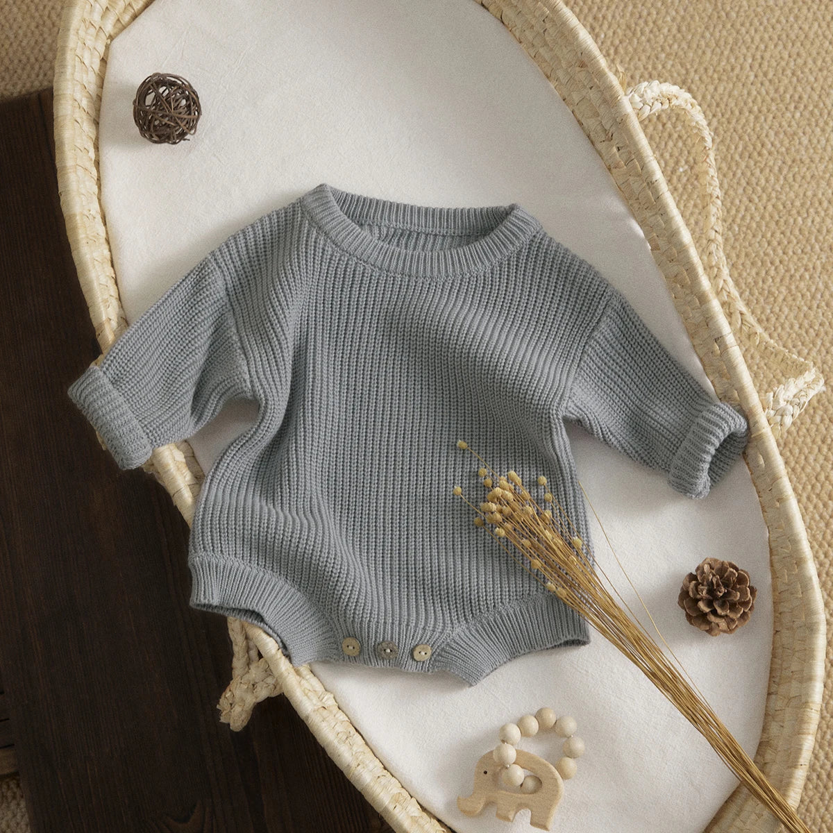 Solid Colour Warm Knit Romper