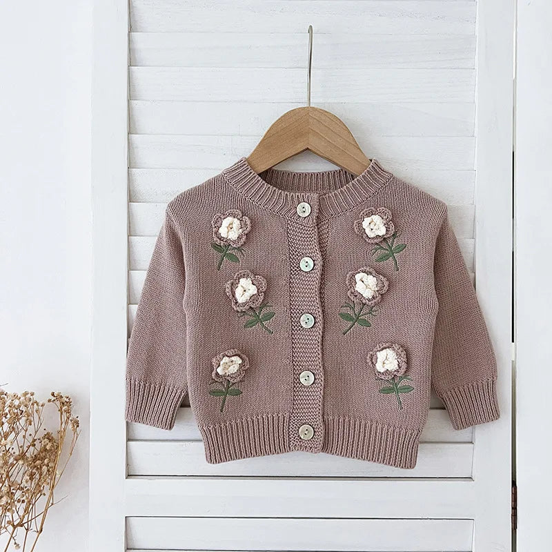 Floral Embroidery Patch Cotton Knit Cardigan